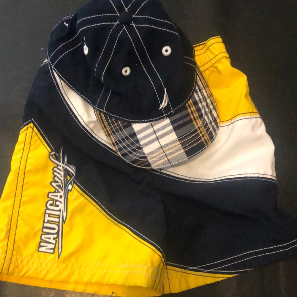 Nautica kids swimming trunks with matching hat